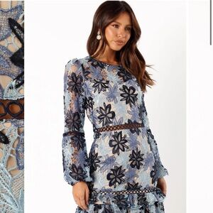 Just Me Blue and Black Floral Lace Dress